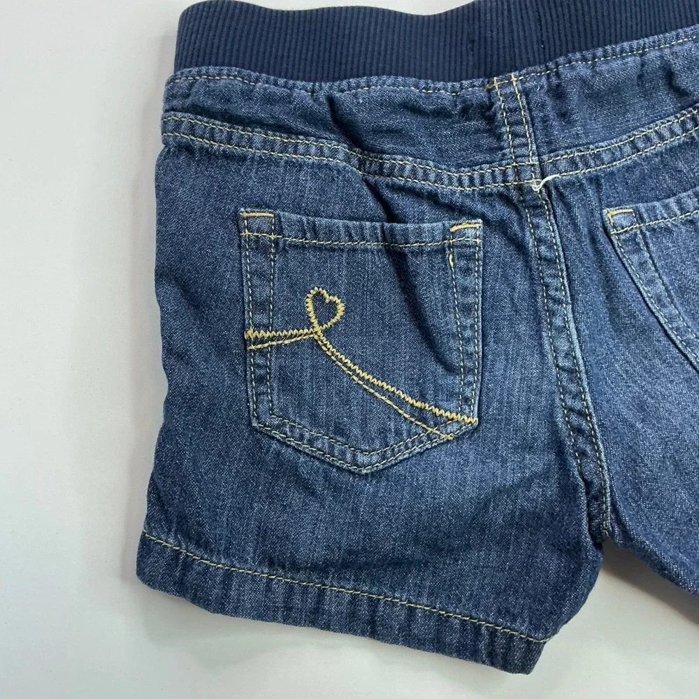 The Children's Place Blue Denim Shorts Kids Size 6 Heart Pockets Elastic Waist